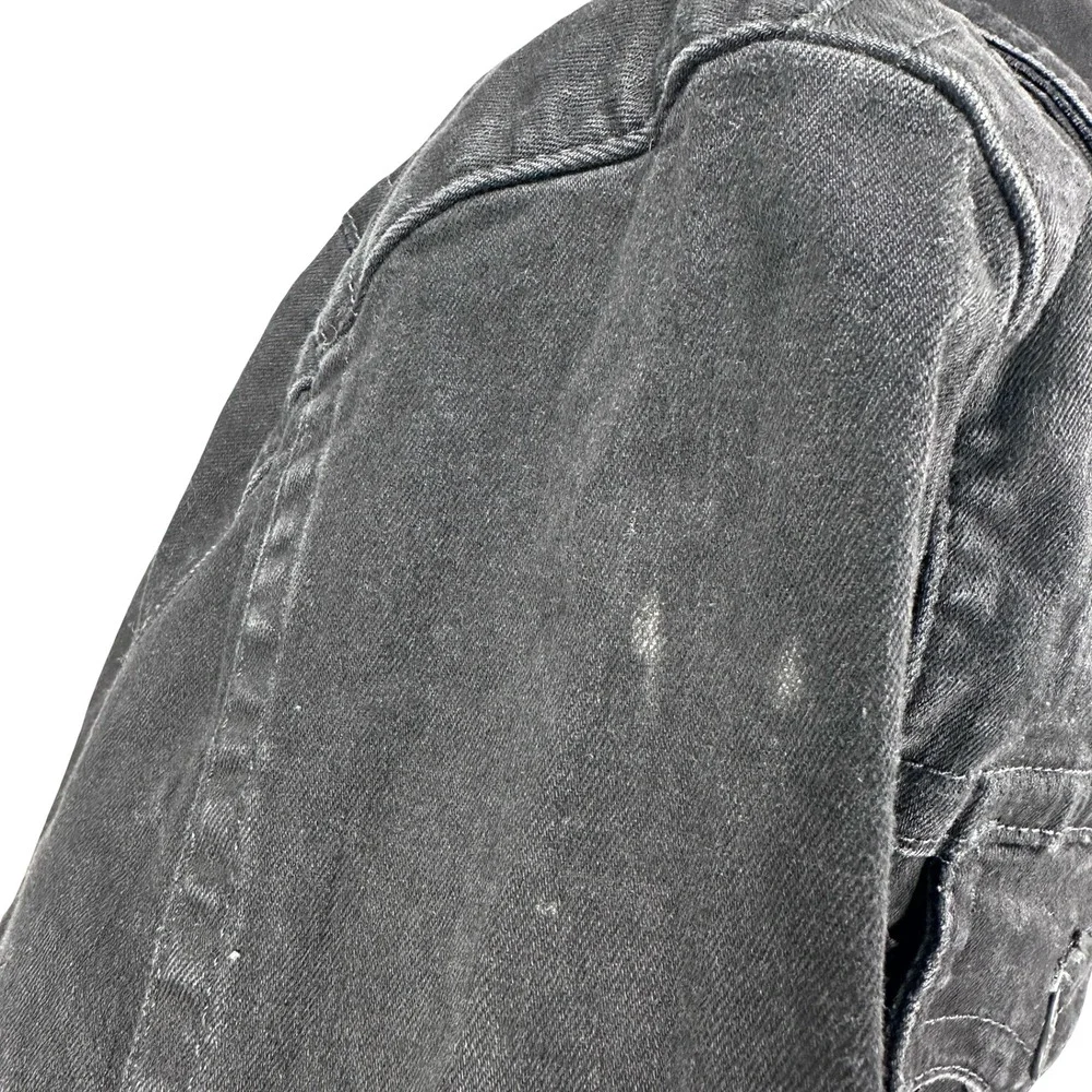True Religion Mens‎ Black Denim Trucker Jacket Western Button Faded Black L